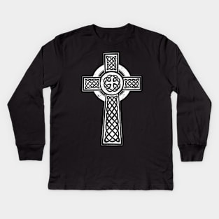 Traditional Celtic Cross - Vintage Style Faded Design Kids Long Sleeve T-Shirt